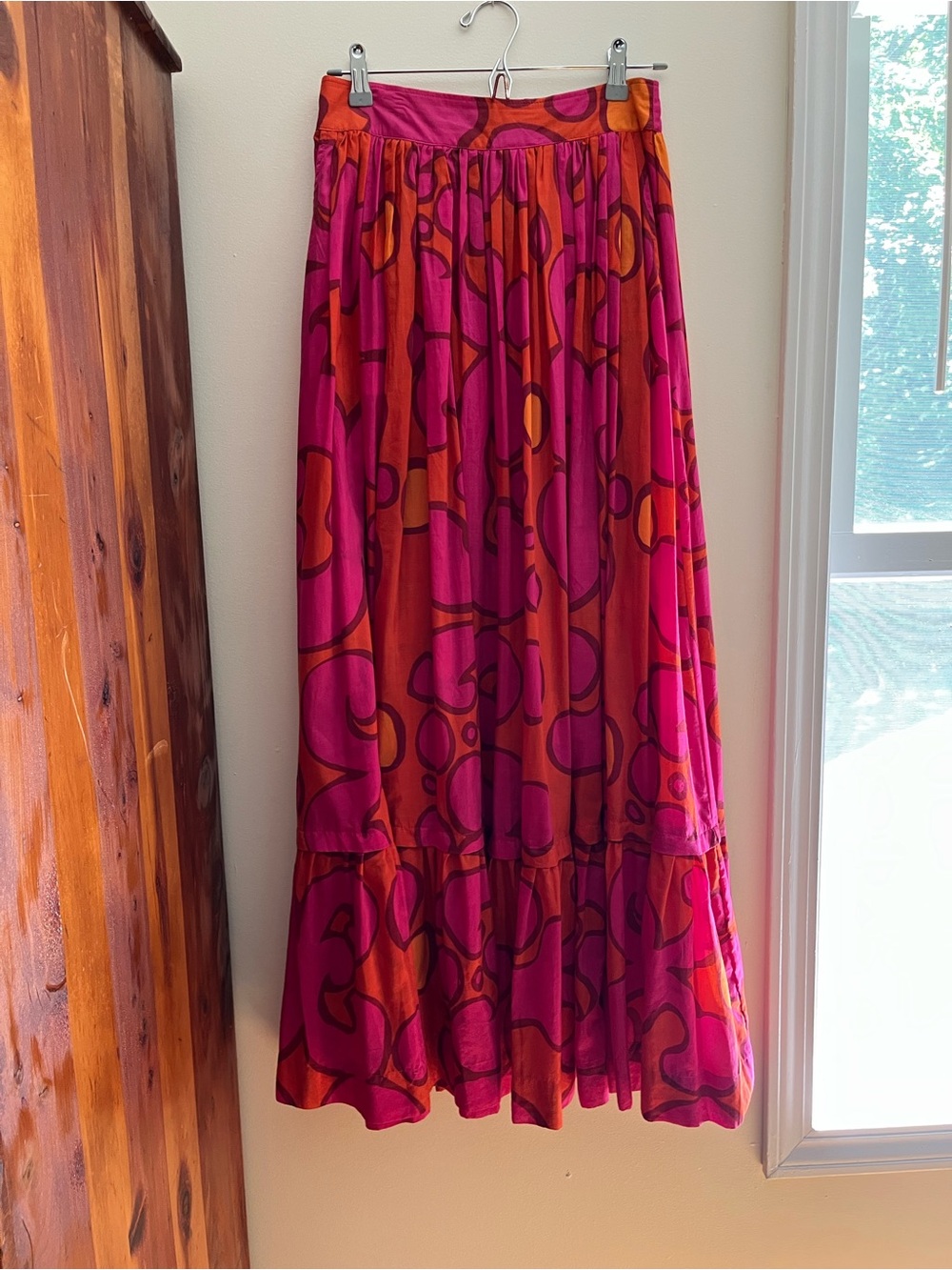 Marimekko Women's Pink & Orange Printed Maxi Skirt silk cotton hm collab